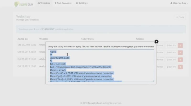SecureDash Website Security Software