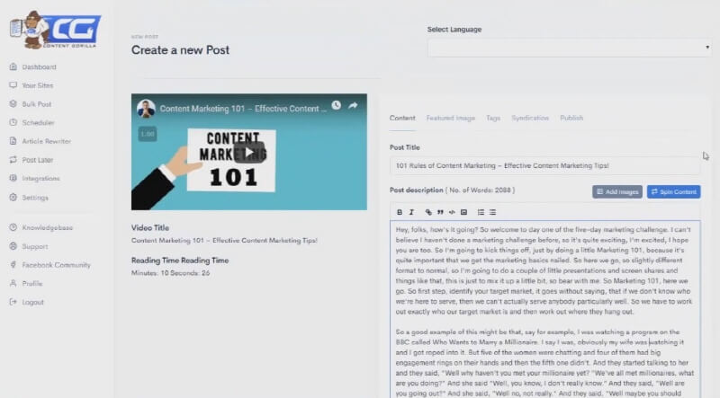 Content Gorilla Convert Any YouTube Video Into A Unique Blog Post